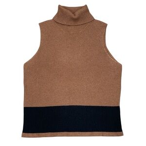 Anna Gray Tan and Black Sleeveless Turtleneck Sweater
